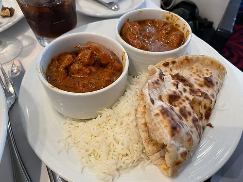 Indian food on Royal Caribbean: Naan, Rice, and Curry.