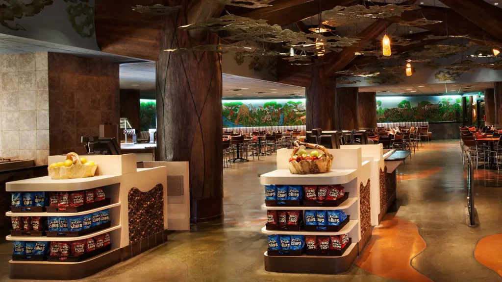 Cash Registers for the Mara at Animal Kingdom Lodge. Tables, White Counters with Cash Registers and Chips for Sale.